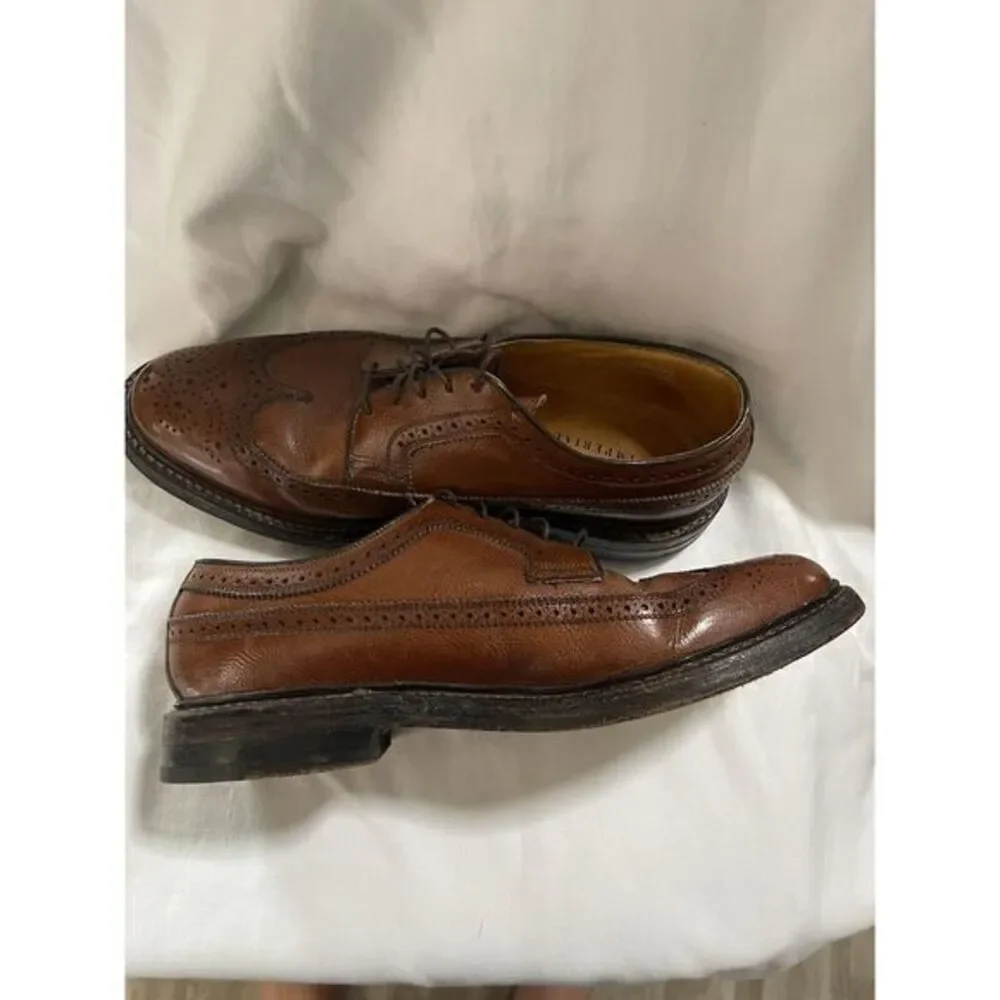 Vintage FLORSHEIM Longwing Shoes‎ 8.5 Whiskey Brown KENMOOR Wingtips Made USA